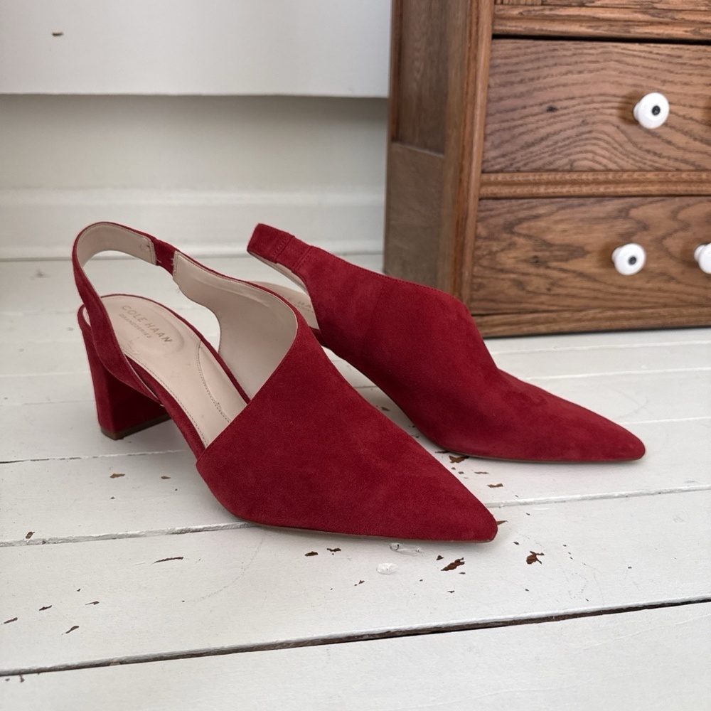 Cole Haan Women’s Red Suede D’orsay Slingback Block Heels Shoes Size 9.5